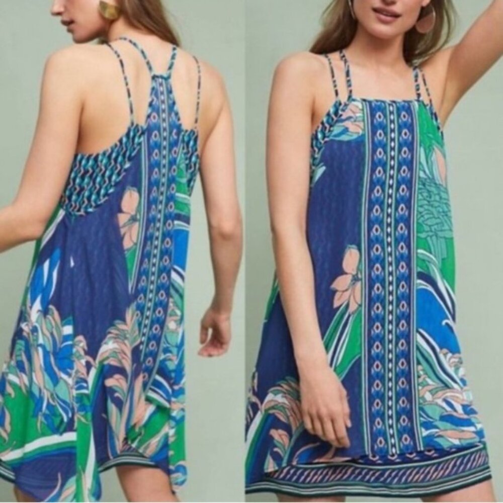 Anthropologie Maeve Laurel Double Layered Silk Dress Size L NWT